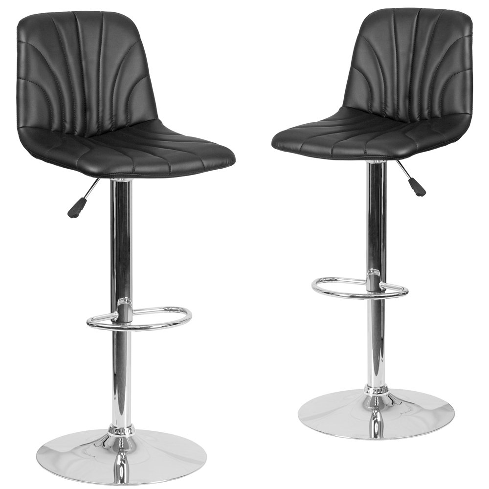 2 Pk. Contemporary Black Vinyl Adjustable Height Barstool with Chrome Base