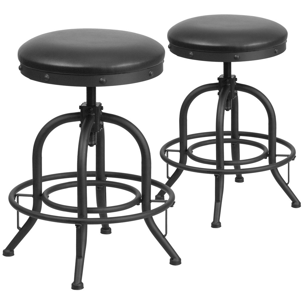 2 Pk. 24” Counter Height Stool with Swivel Lift Black Leather Seat