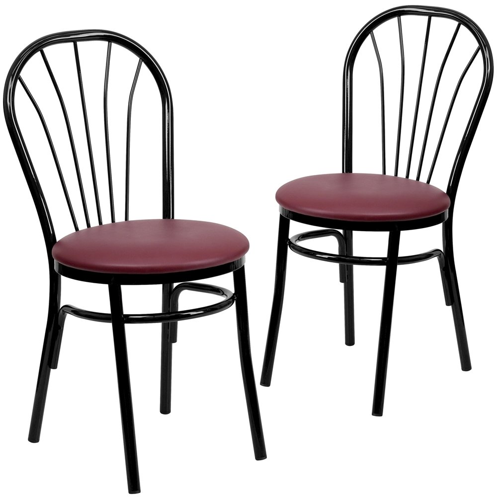 2 Pk. HERCULES Series Fan Back Metal Chair – Burgundy Vinyl Seat