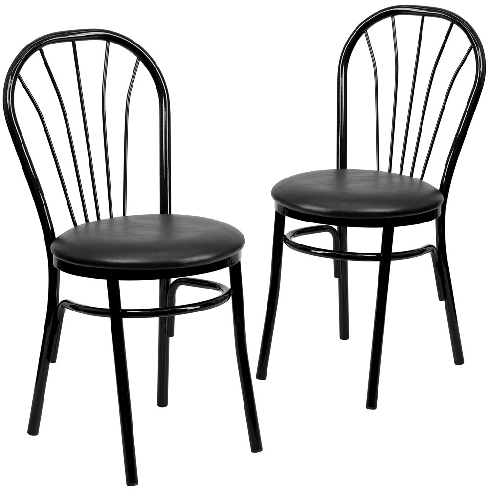 2 Pk. HERCULES Series Fan Back Metal Chair – Black Vinyl Seat