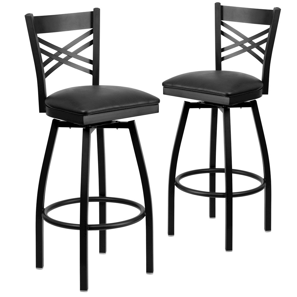 2 Pk. HERCULES Series Black ”X” Back Swivel Metal Barstool – Black Vinyl Seat