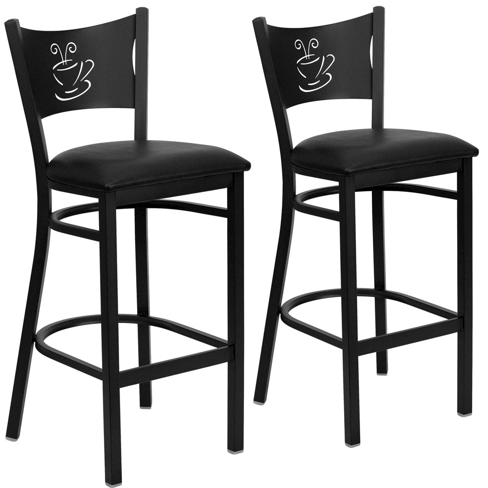 2 Pk. Black Coffee Back Metal Restaurant Barstool – Black Vinyl Seat