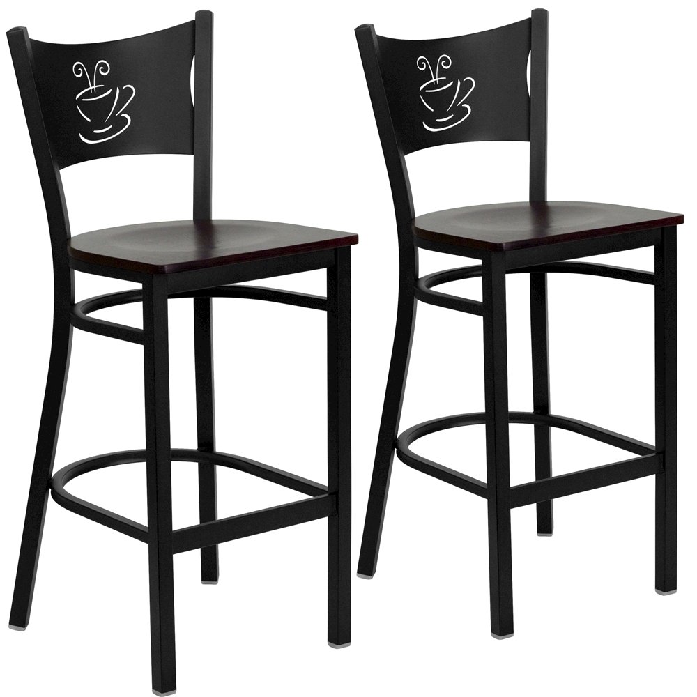 2 Pk. Black Coffee Back Metal Restaurant Barstool – Mahogany Wood Seat