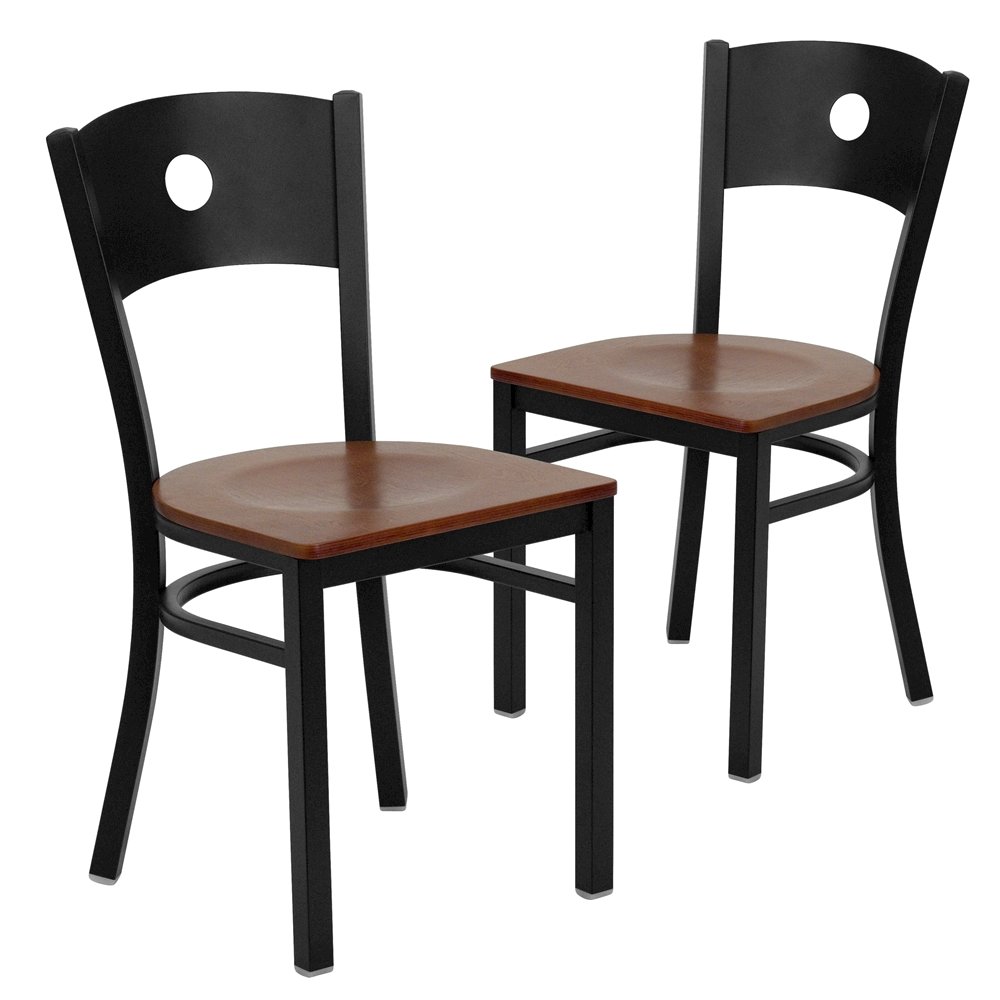 2 Pk. Black Circle Back Metal Restaurant Chair – Cherry Wood Seat