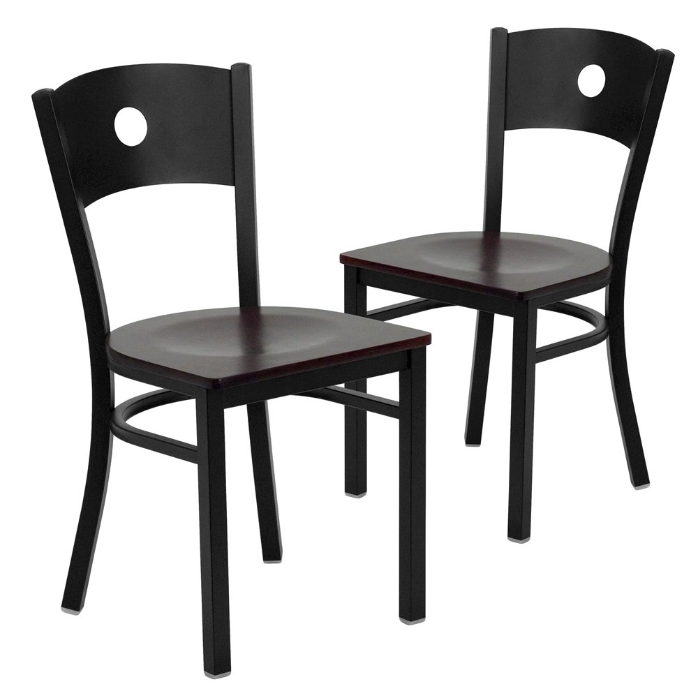 2 Pk. Black Circle Back Metal Restaurant Chair – Mahogany Wood Seat