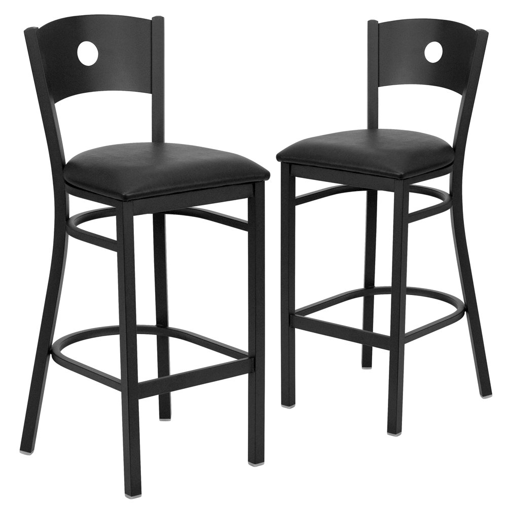 2 Pk. Black Circle Back Metal Restaurant Barstool – Black Vinyl Seat