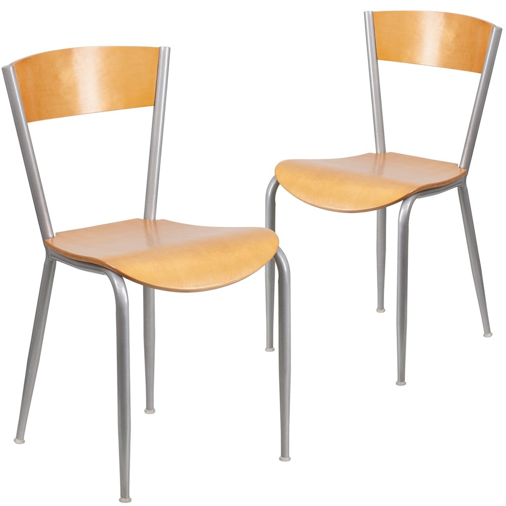 2 Pk. Invincible Series Metal Restaurant Chair – Natural Wood Back & Seat