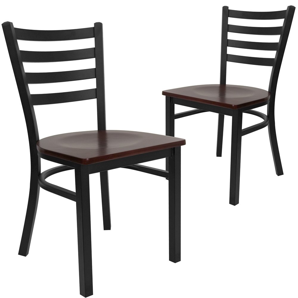 2 Pk. Black Ladder Back Metal Restaurant Chair – Mahogany Wood Seat