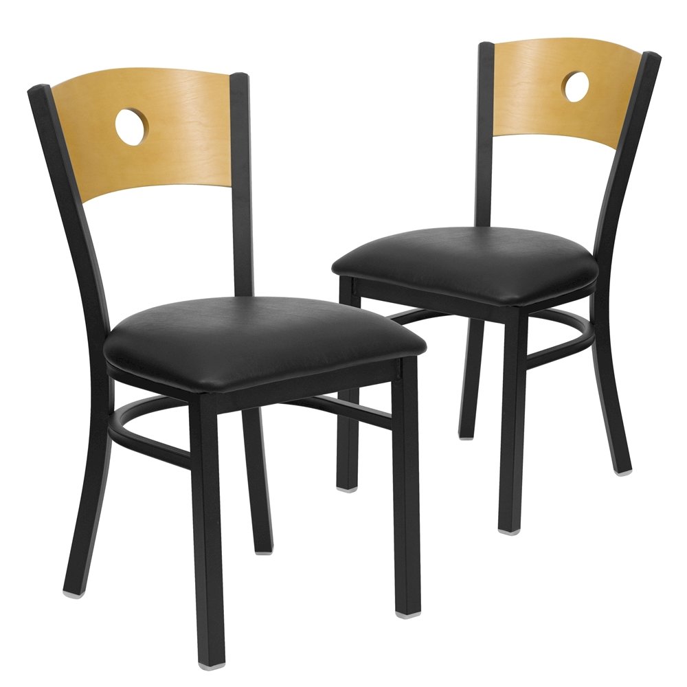 2 Pk. Black Circle Back Metal Chair – Natural Wood Back