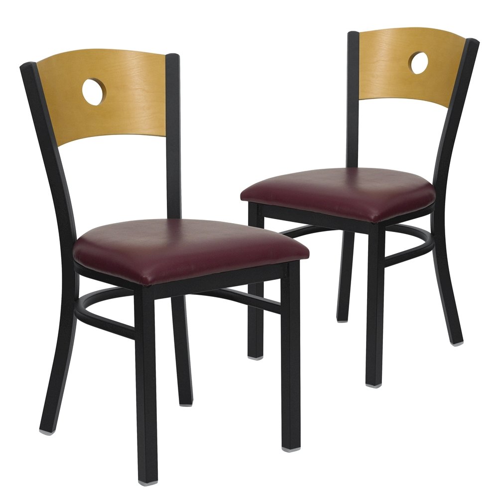 2 Pk. Black Circle Back Metal Chair – Natural Wood Back