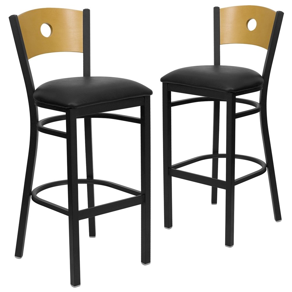 2 Pk. Black Circle Back Metal Barstool – Natural Wood Back