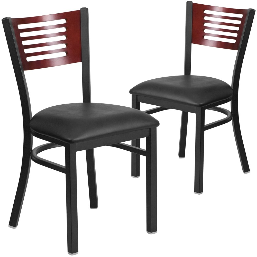 2 Pk. Slat Back Metal Chair – Mahogany Wood Back
