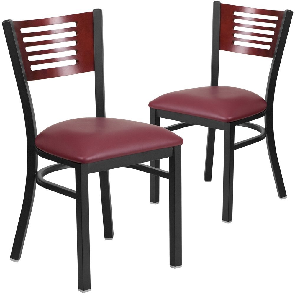 2 Pk. Slat Back Metal Chair – Mahogany Wood Back