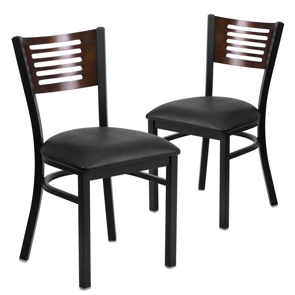 2 Pk. Slat Back Metal Chair – Walnut Wood Back