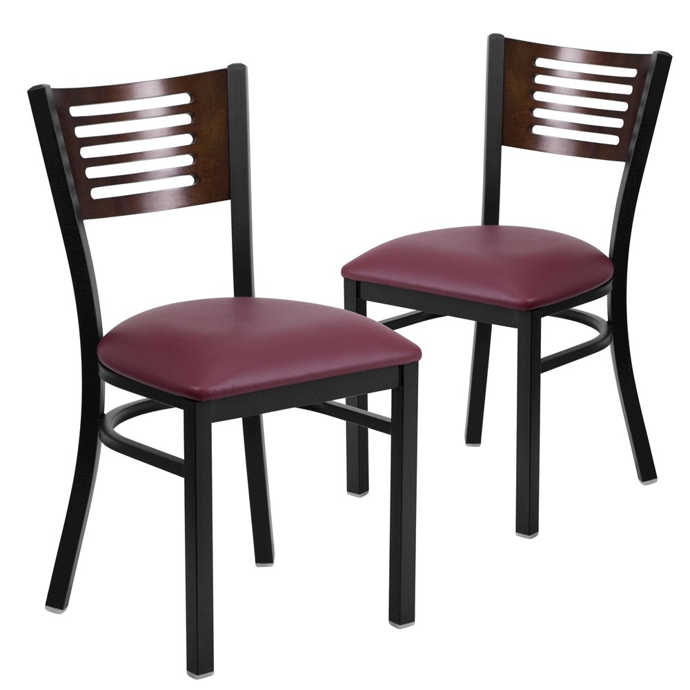 2 Pk. Slat Back Metal Chair – Walnut Wood Back