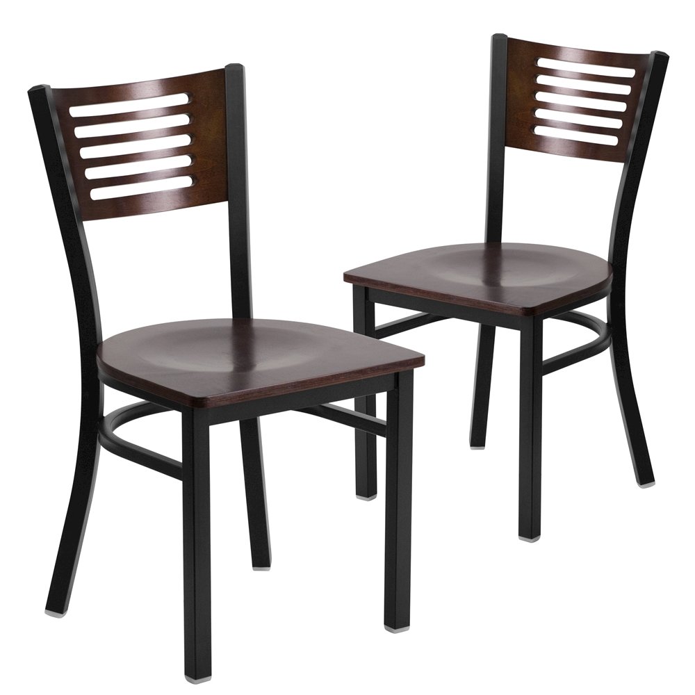 2 Pk. Slat Back Metal Chair – Walnut Wood Back & Seat