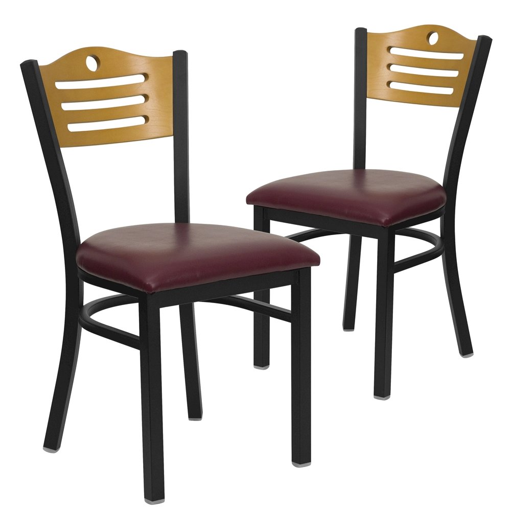 2 Pk. Black Slat Back Metal Chair – Natural Wood Back