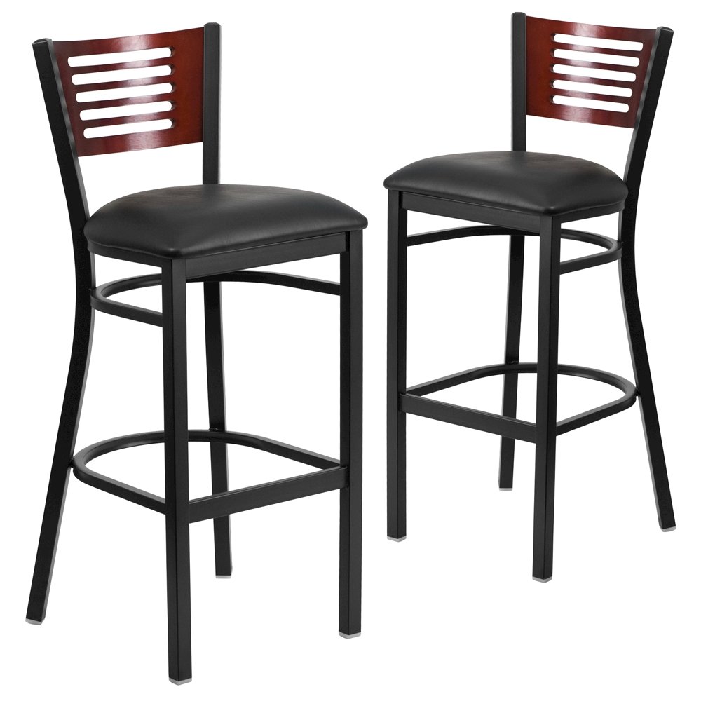 2 Pk. Slat Back Metal Barstool – Mahogany Wood Back