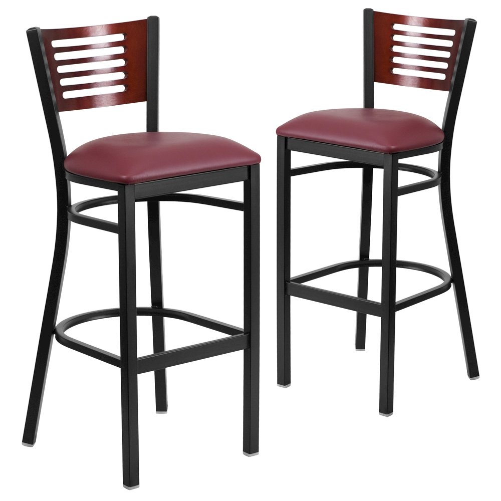 2 Pk. Slat Back Metal Barstool – Mahogany Wood Back