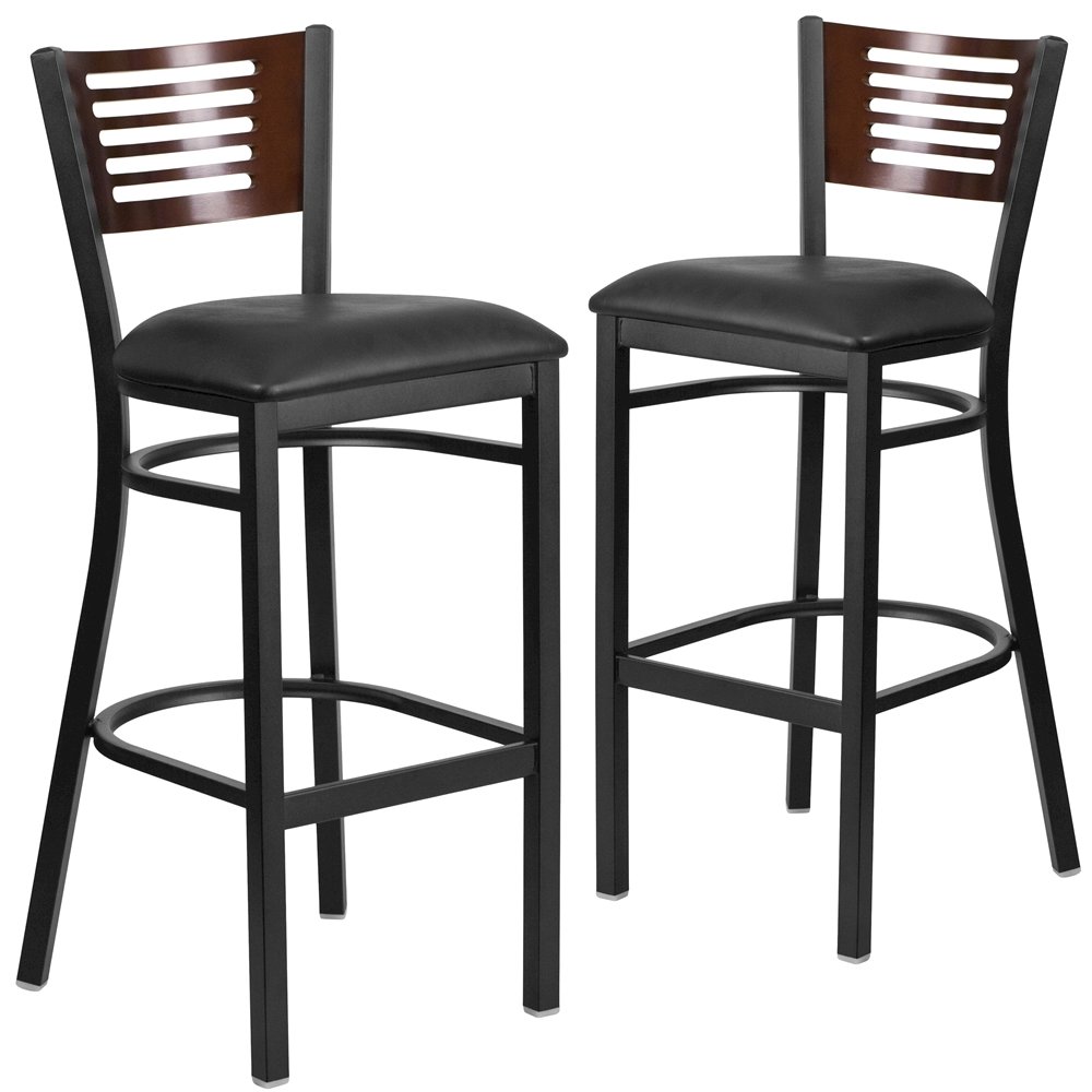 2 Pk. Slat Back Metal Barstool – Walnut Wood Back