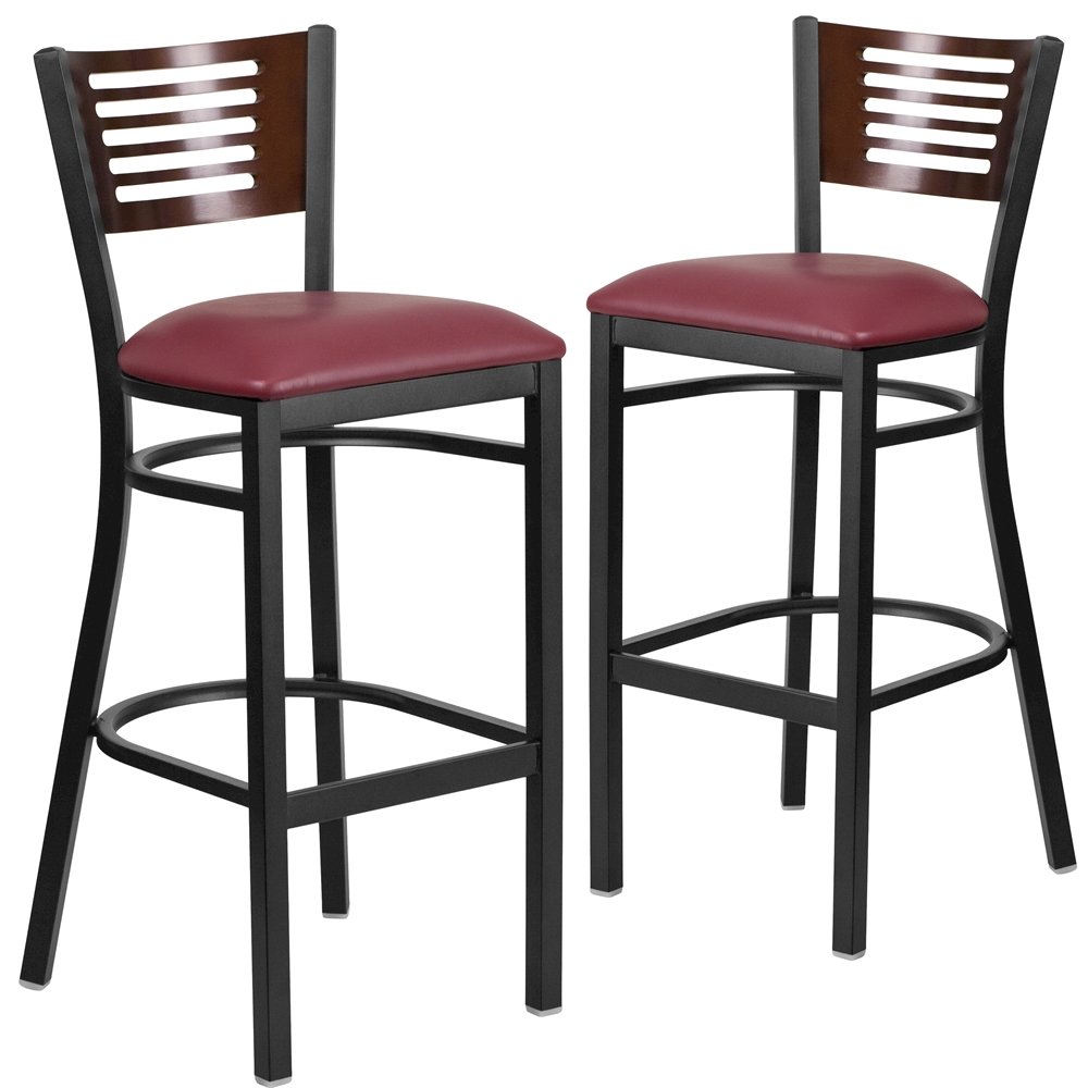 2 Pk. Slat Back Metal Barstool – Walnut Wood Back