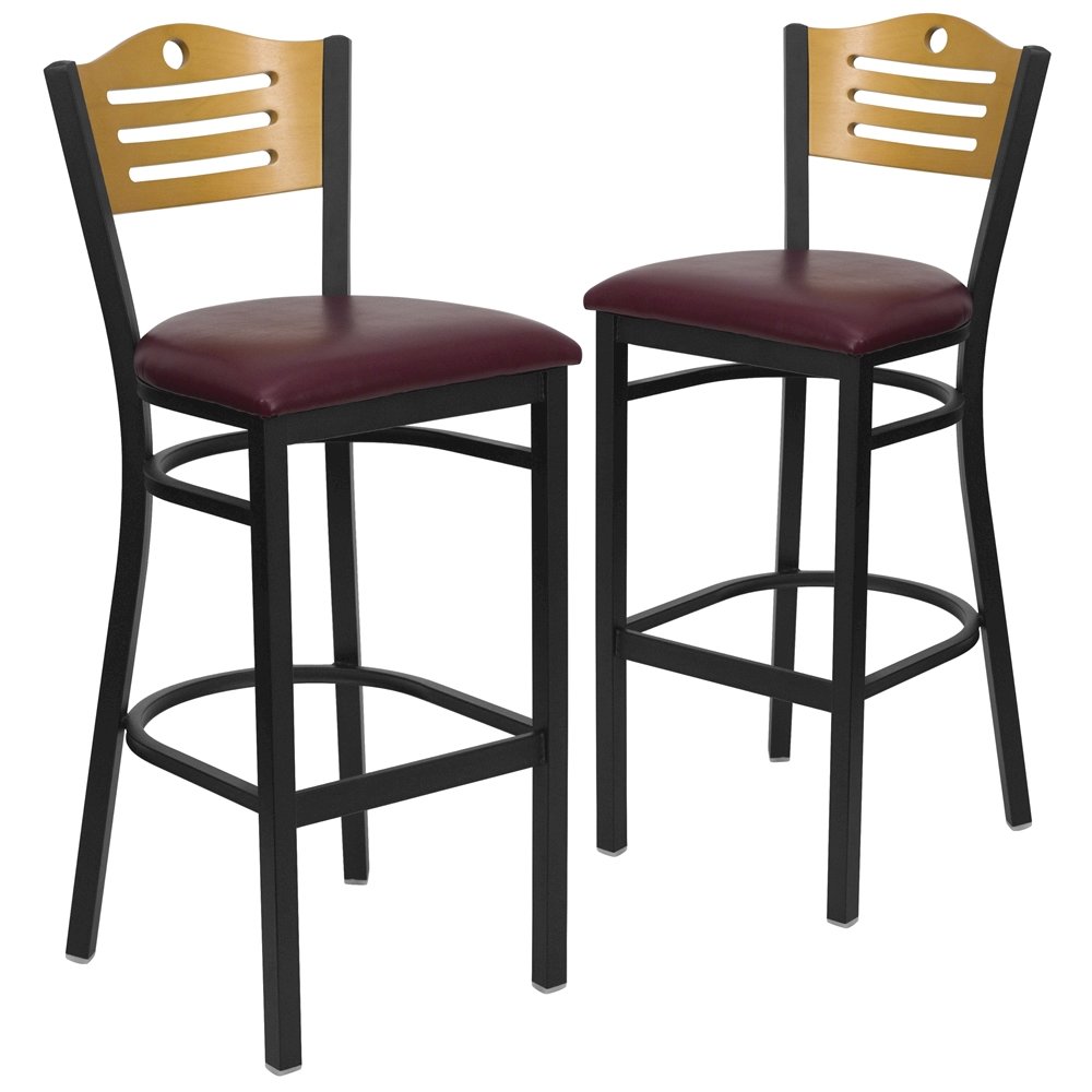 2 Pk. Black Slat Back Metal Barstool – Natural Wood Back