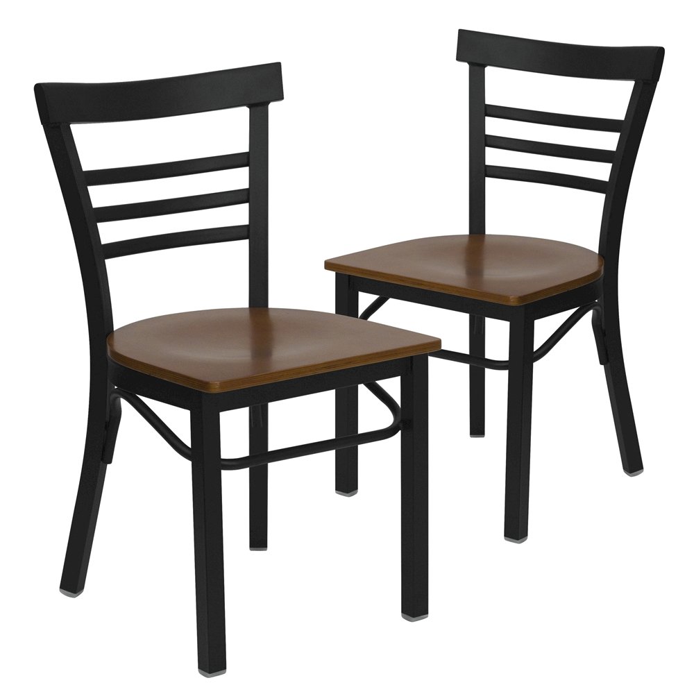 2 Pk. Black Ladder Back Metal Restaurant Chair – Cherry Wood Seat