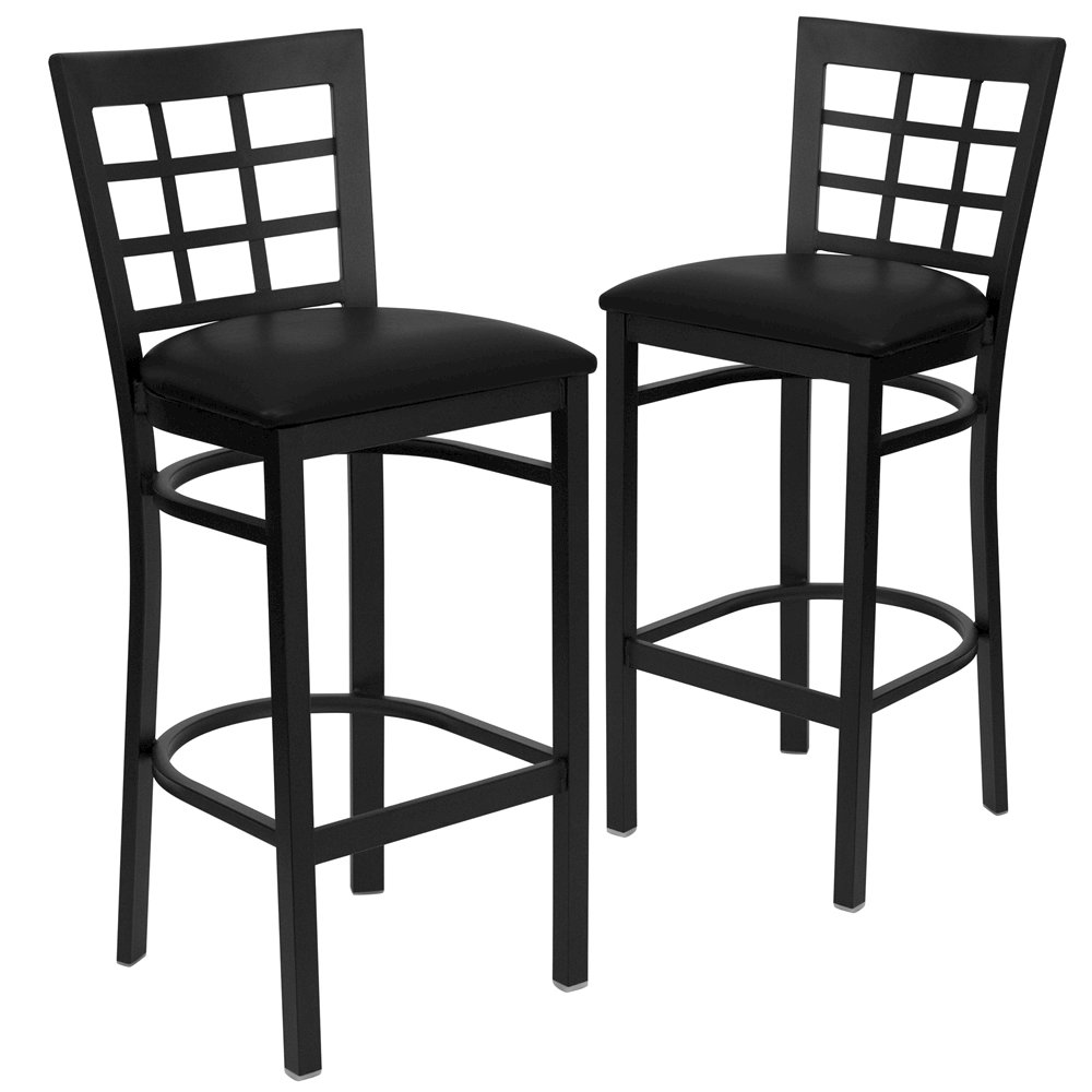 2 Pk. Black Window Back Metal Restaurant Barstool – Black Vinyl Seat