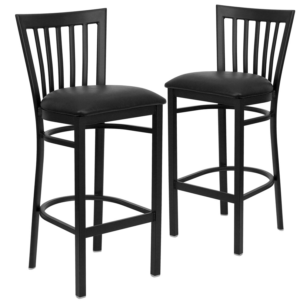 2 Pk. Black School House Back Metal Restaurant Barstool – Black Vinyl Seat