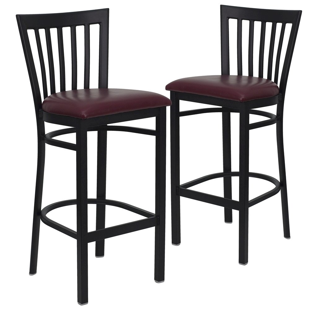 2 Pk. Black School House Back Metal Restaurant Barstool – Burgundy Vinyl Seat