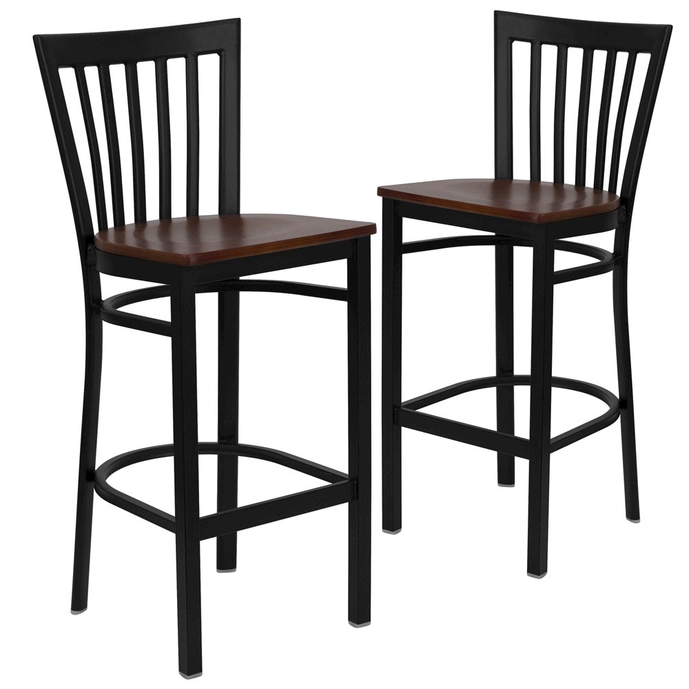 2 Pk. Black School House Back Metal Restaurant Barstool – Cherry Wood Seat