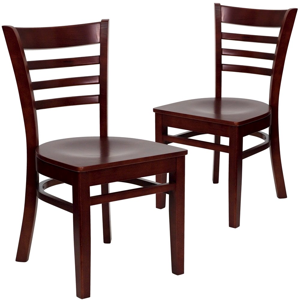 2 Pk. HERCULES Series Mahogany Finished Ladder Back Wooden Restaurant Chair