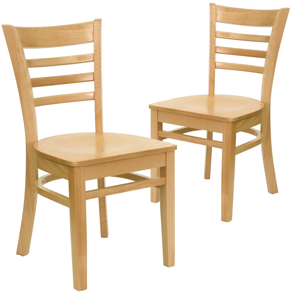 2 Pk. HERCULES Series Natural Wood Finished Ladder Back Wooden Restaurant Chair