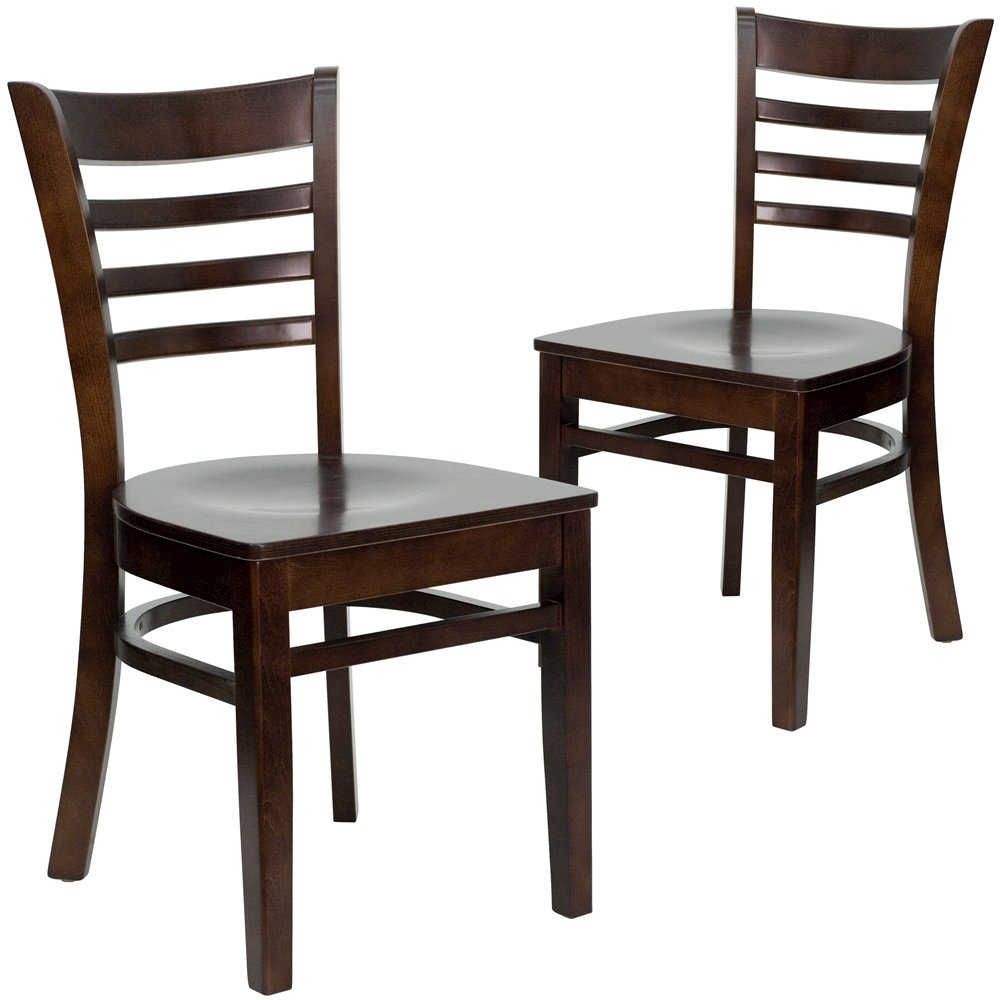 2 Pk. HERCULES Series Walnut Finished Ladder Back Wooden Restaurant Chair