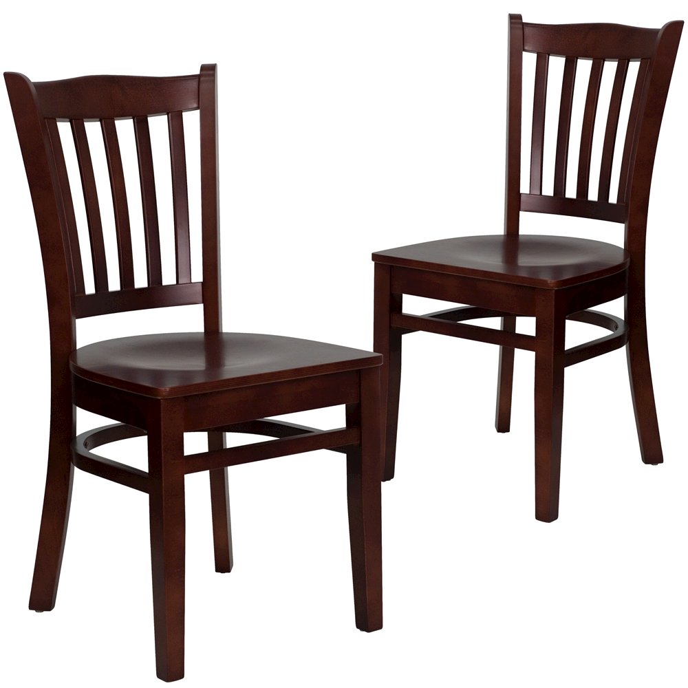 2 Pk. Mahogany Finished Vertical Slat Back Wooden Restaurant Chair