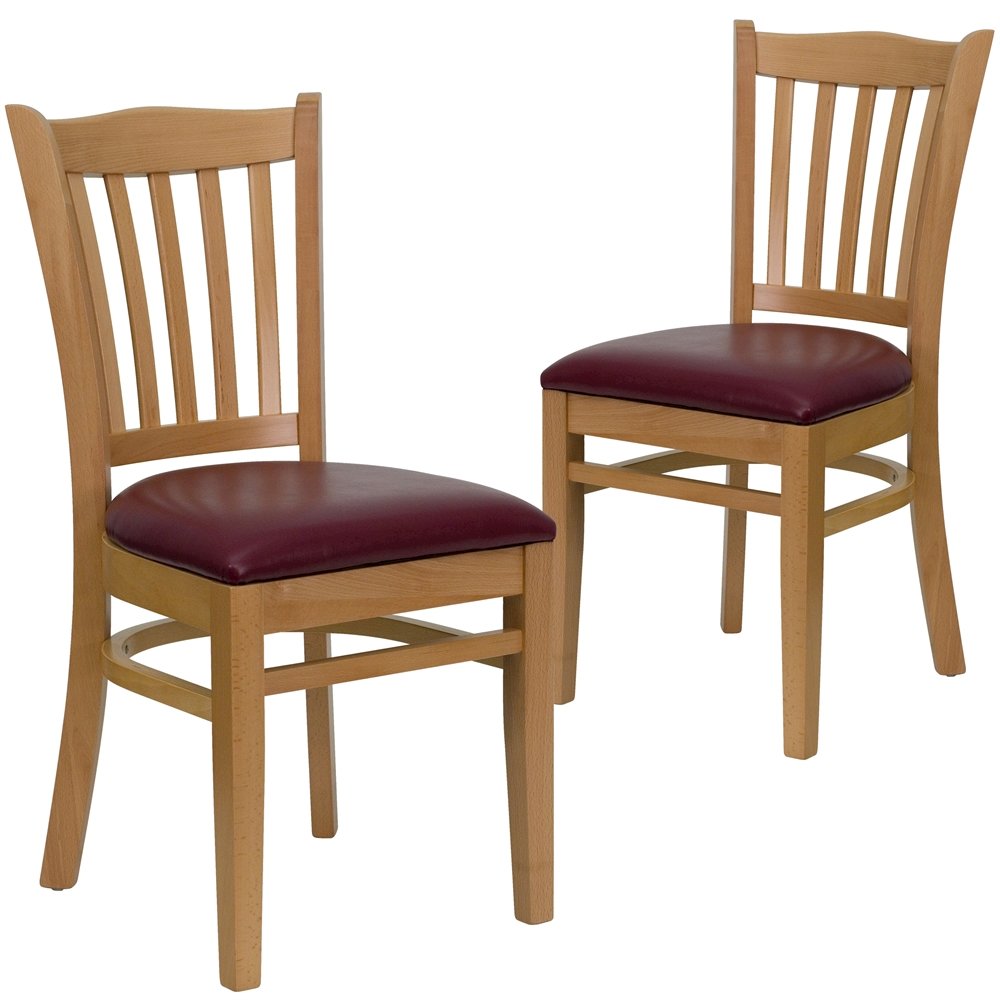 2 Pk. Vertical Slat Back Wooden Chair – Burgundy Vinyl Seat