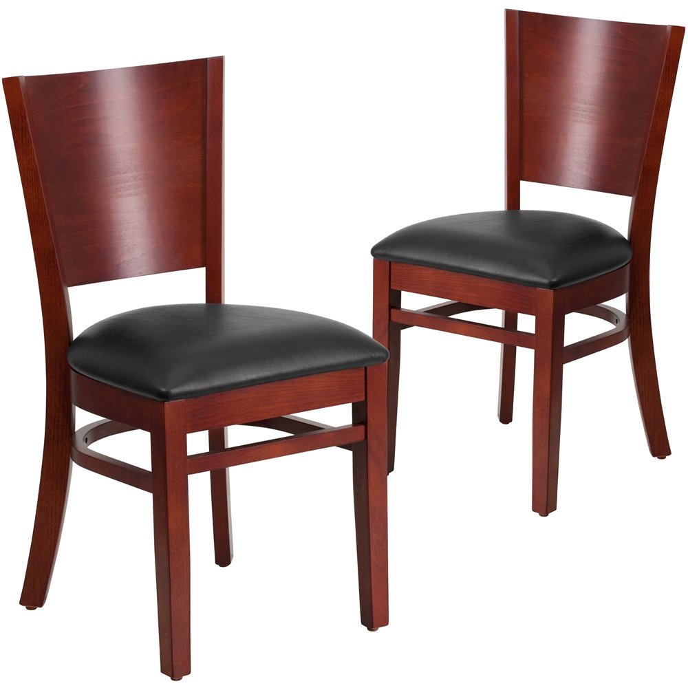 2 Pk. Lacey Series Solid Back Mahogany Wooden Chair – Black Vinyl Seat