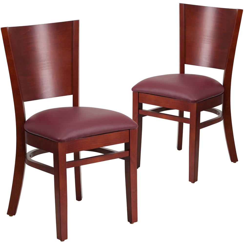 2 Pk. Lacey Series Solid Back Mahogany Wooden Chair – Burgundy Vinyl Seat