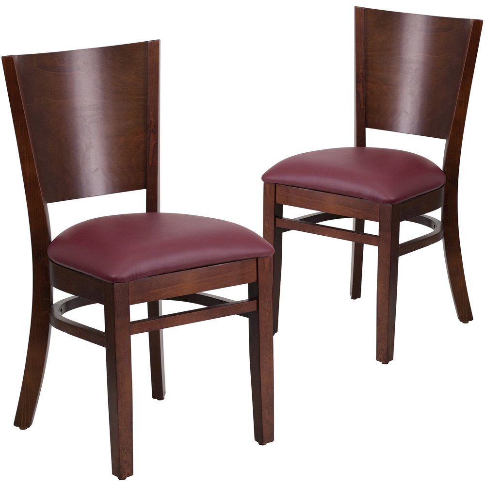 2 Pk. Lacey Series Solid Back Walnut Wooden Chair – Burgundy Vinyl Seat