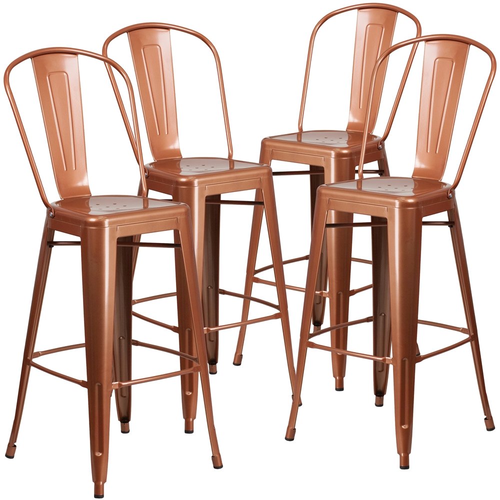 4 Pk. 30” High Copper Metal Indoor-Outdoor Barstool with Back
