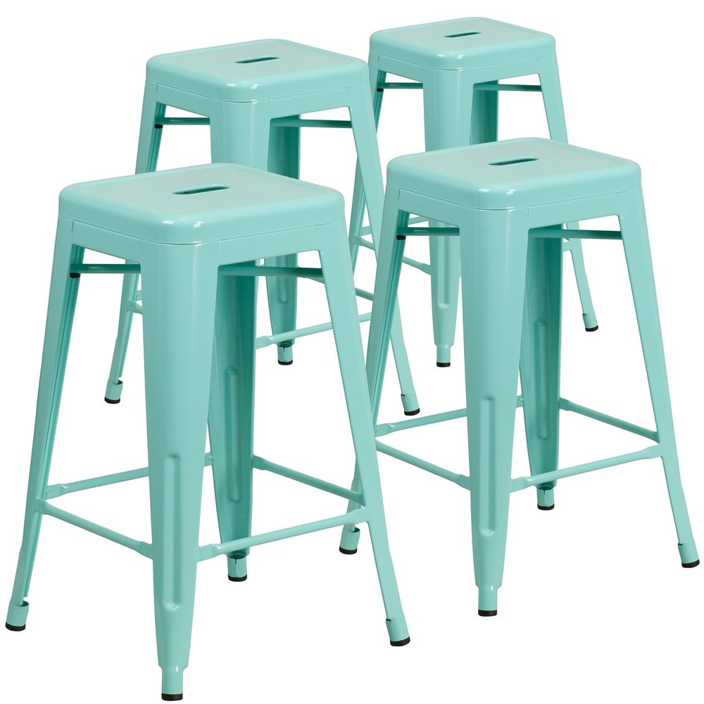 4 Pk. 24” High Backless Mint Green Indoor-Outdoor Counter Height Stool
