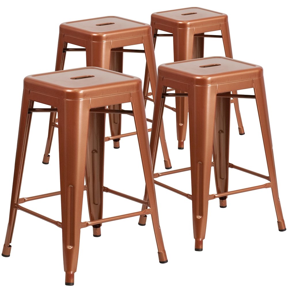 4 Pk. 24” High Backless Copper Indoor-Outdoor Counter Height Stool
