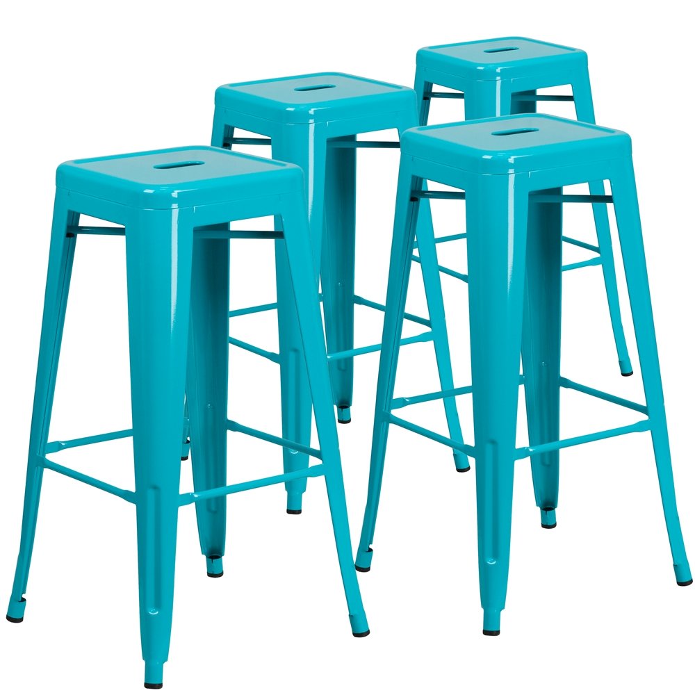4 Pk. 30” High Backless Crystal Blue Indoor-Outdoor Barstool