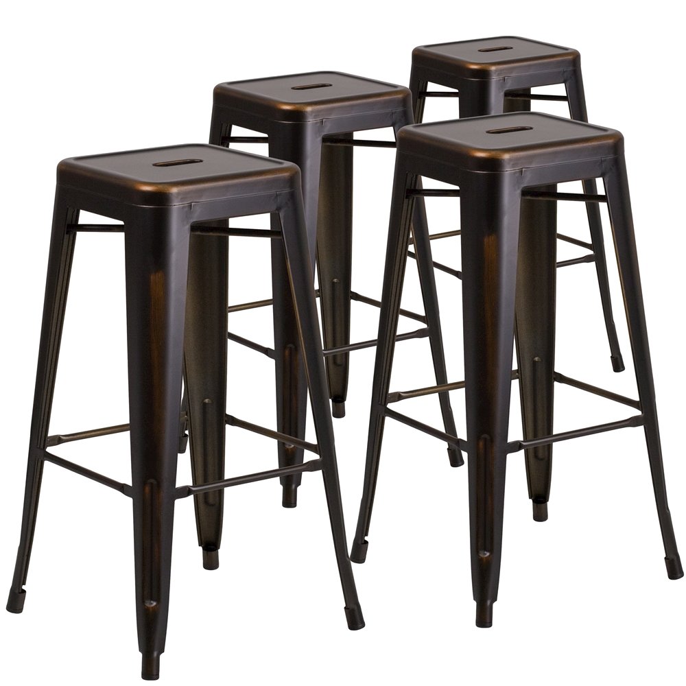 4 Pk. 30” High Backless Distressed Copper Metal Indoor Barstool