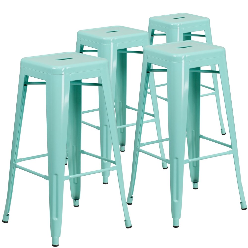 4 Pk. 30” High Backless Mint Green Indoor-Outdoor Barstool