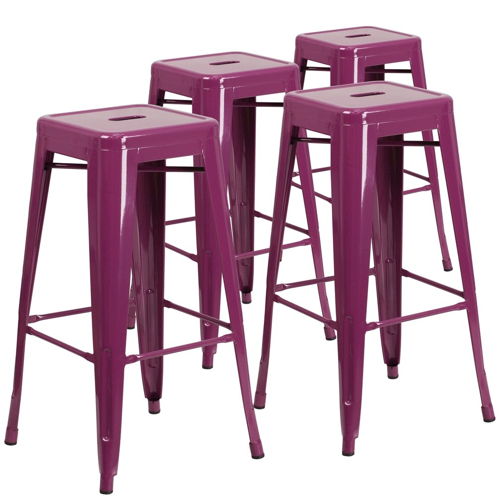 4 Pk. 30” High Backless Purple Indoor-Outdoor Barstool