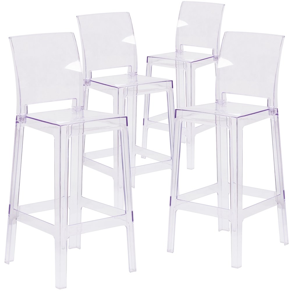 4 Pk. Ghost Barstool in Transparent Crystal with Square Back