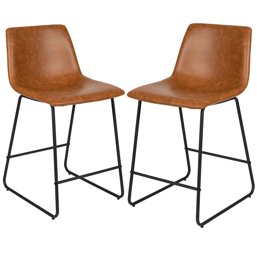 24 Inch LeatherSoft Counter Height Barstools in Light Brown