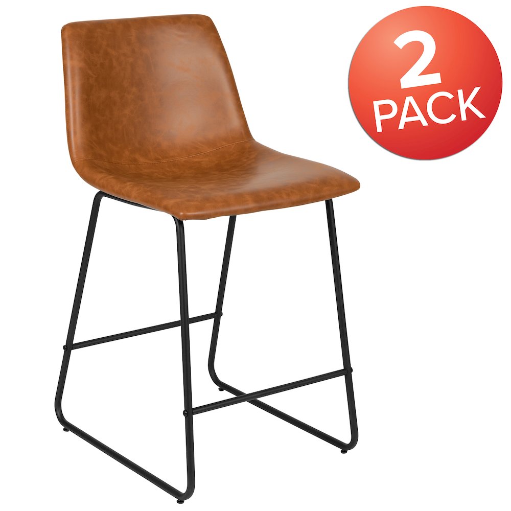 24 Inch LeatherSoft Counter Height Barstools in Light Brown