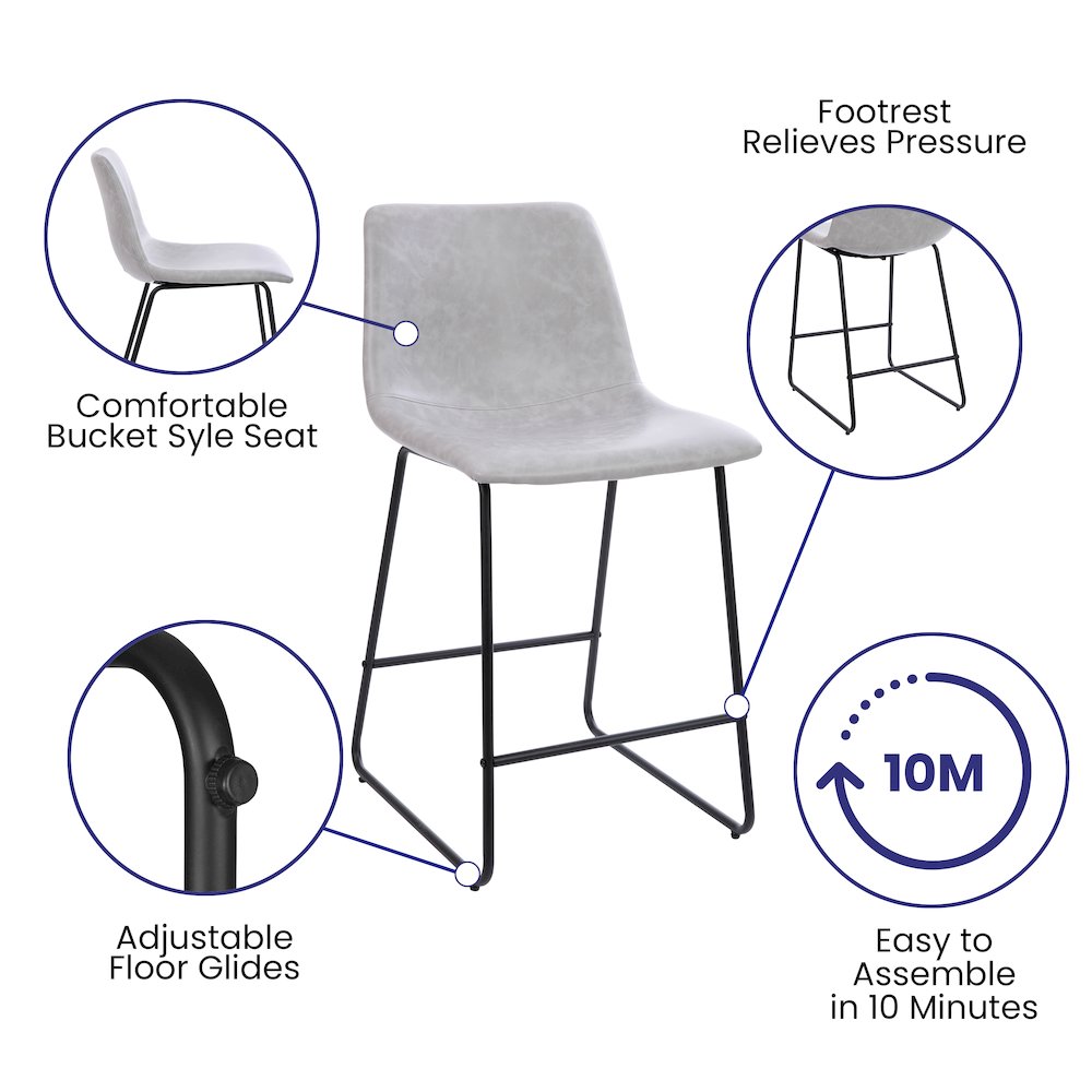 24 inch LeatherSoft Counter Height Barstools in Light Gray